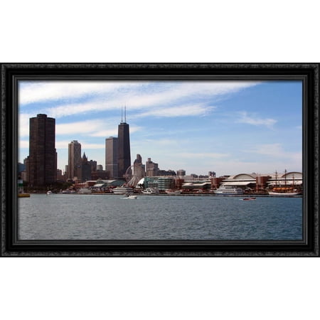 Chicago Navy Pier and Lake Michigan 40x24 Large Black Ornate Wood Framed Canvas Art