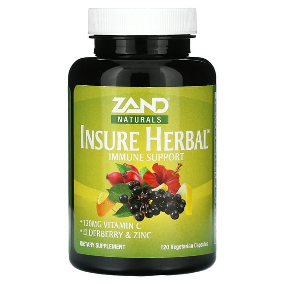 Zand Insure Herbal Immune Support | Vitamin C, Zinc, Echinacea, Elderberry & Herbal Blend w/ Elderberry, Ginger & More | Lab Verified | 120 Veg Caps