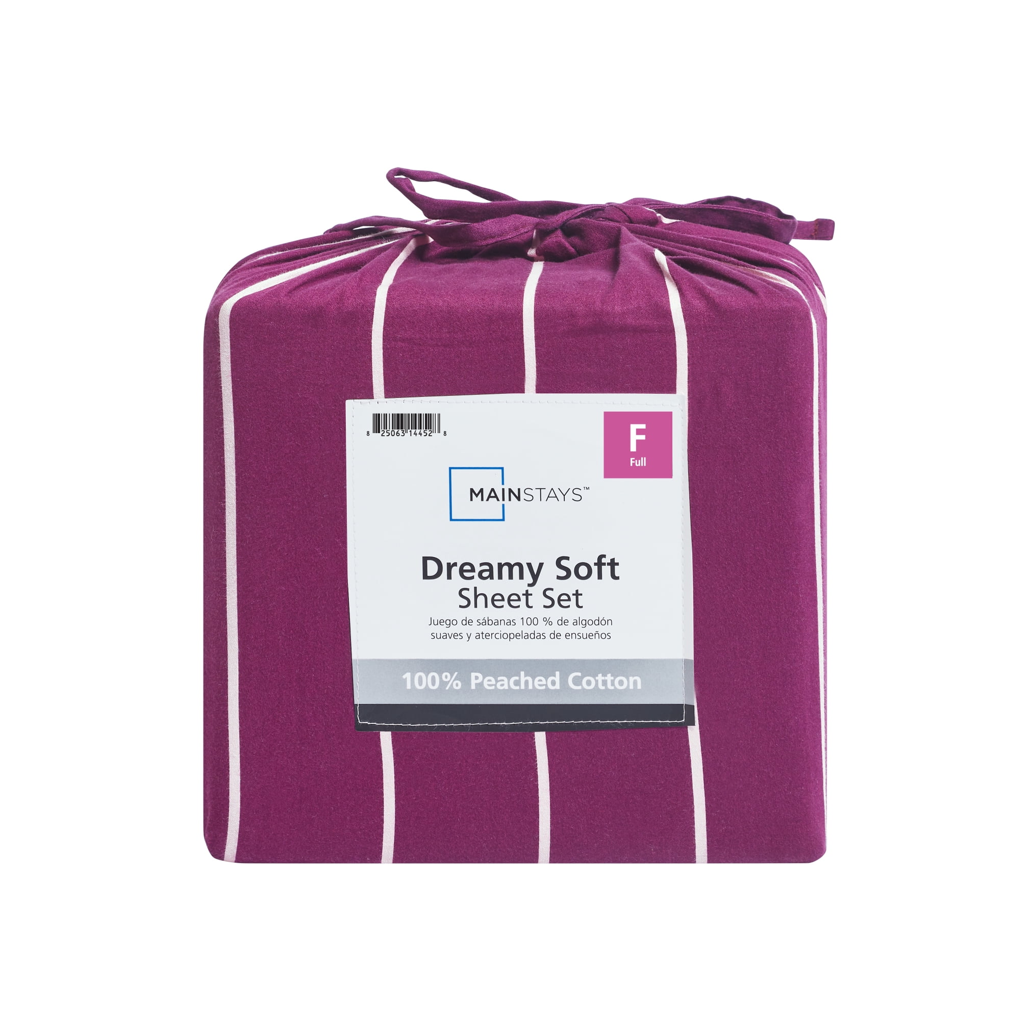 Mainstays 4-Piece 220 Thread Count Maroon and Pink Stripe 100% Peached Cotton Dreamy Soft Bed Sheet Set, Full