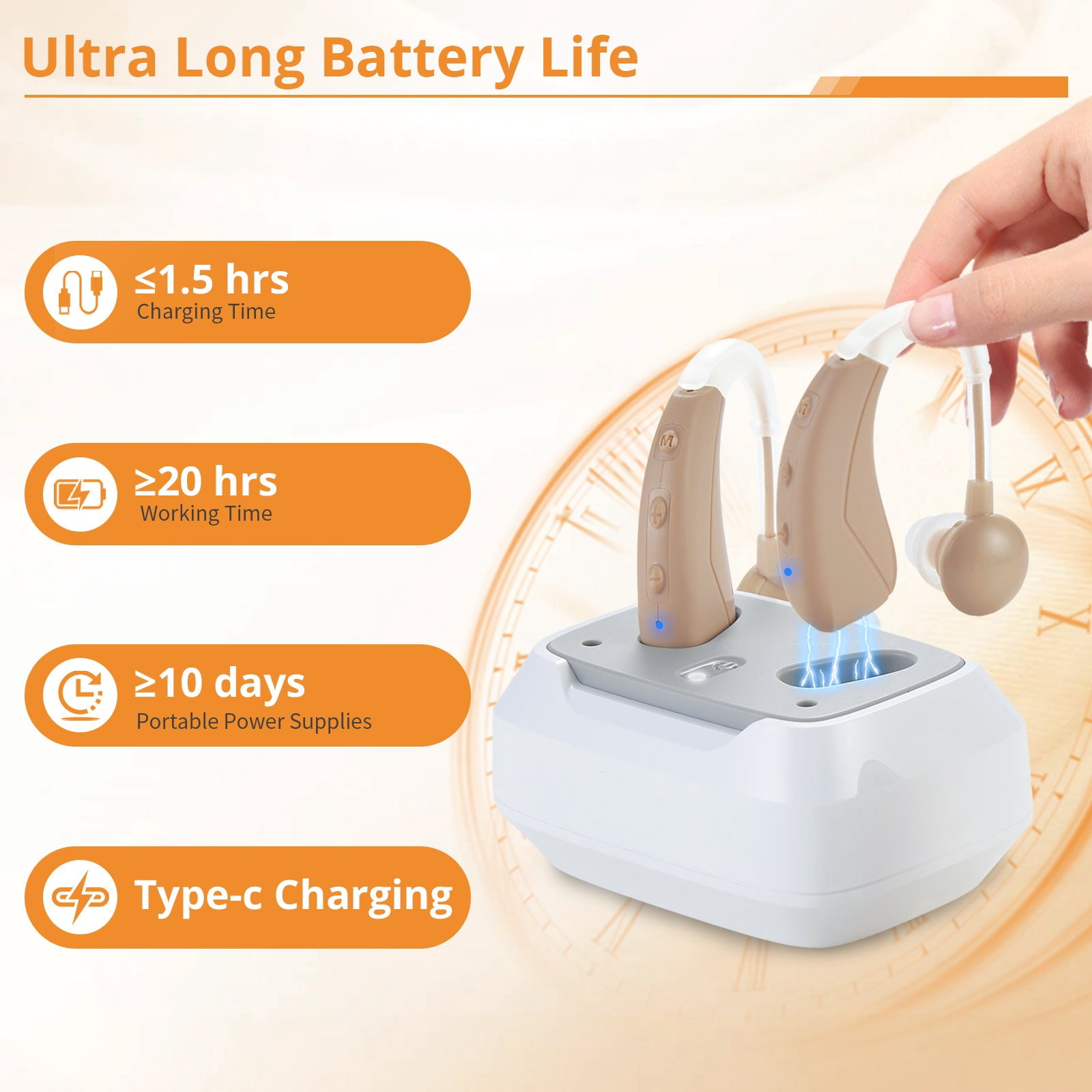 ELCTRTICI Hearing Aids for Seniors, Adjustable Volume with Button, 4 Noise Reduction Modes, Rechargeable Hearing Aids Portable Charging Dock, VHP-1021