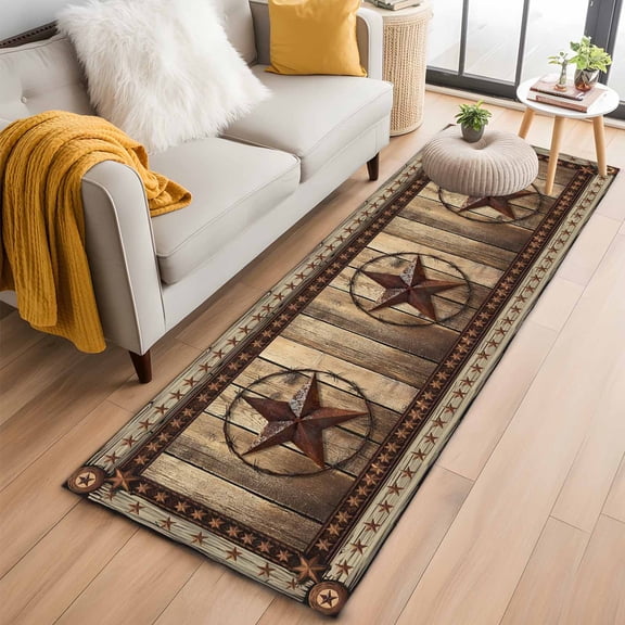 Western Farmhouse Runner Rug 2x6 FT,Non Slip Hallway Rugs,Primitive Rustic Country Retro Texas Star Washable Soft Floor Carpet Throw Runner Carpet Long Rugs for Entryway Kitchen Bedside Sliding Door