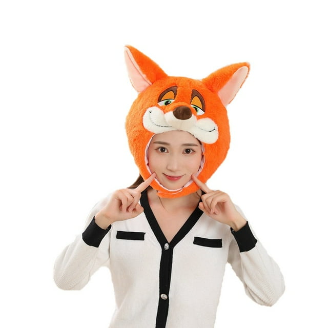 Gorra para disfraz, diseño de zorro naranja, felpa, cosplay, fiesta