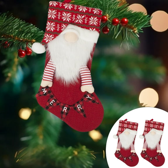 Suncoda Christmas Tree Decorations, Knitted Christmas Stockings with Santa Claus and Snowman Designs Red Gift Bags Ideal for Christmas Tree Hanging Decoration