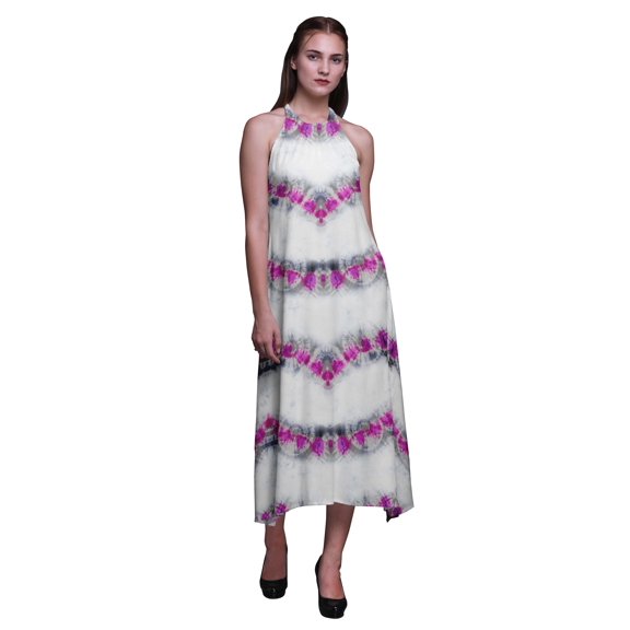 Bimba Tie-Dye Women Printed Backless Long Halter Neck Beachwear RayonÂ Dress-Medium