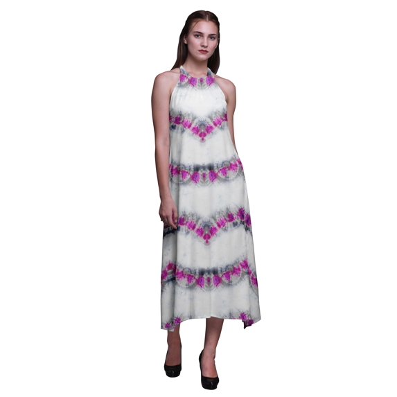 Bimba Tie-Dye Women Printed Backless Long Halter Neck Beachwear Rayon Dress-Large