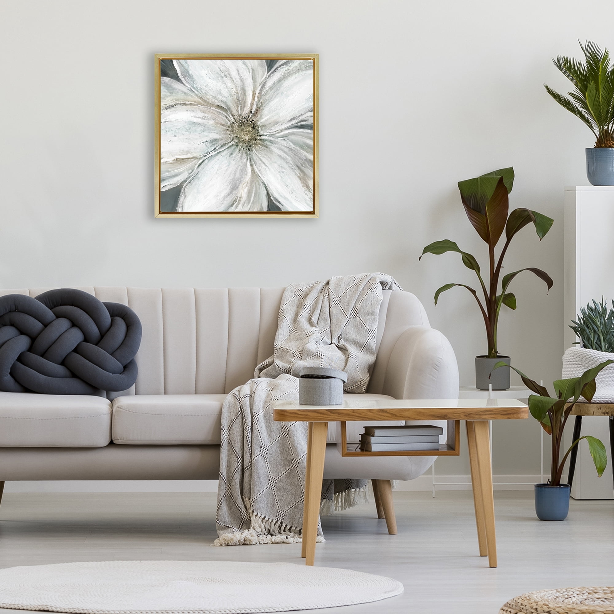 Stupell Industries Closeup Serene White Blossom Gold Framed Floater Canvas Wall Art, design by Carol Robinson