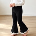 thumbnail image 6 of fnnxnal Girls Flare Pants Ribbed Knit Kids Stretchy High Waist Bell Bottom Lace Trim Black,Size 3 T, 6 of 7