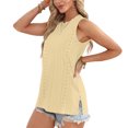 thumbnail image 4 of Women's Fashion Round Neck Sleeveless Slit Tank Top, Solid Color Casual Top for Stylish Summer Outfits,Yellow,L, 4 of 7