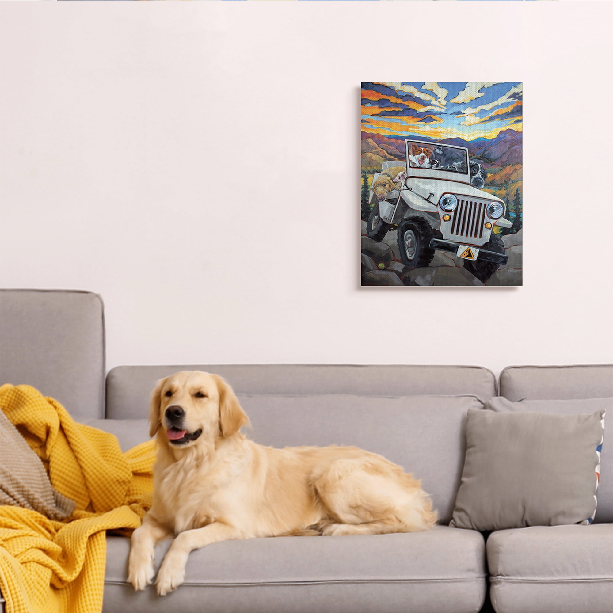 Stupell Industries Dogs Off-Roading Desert Drive Mountain Sunset Animals & Insects Painting Gallery Wrapped Canvas Art Print Wall Art, 24 x 30