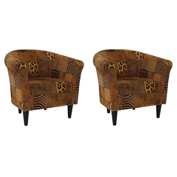 Pemberly Row Set of 2 Traditional Fabric Club Chair in Brown Finish