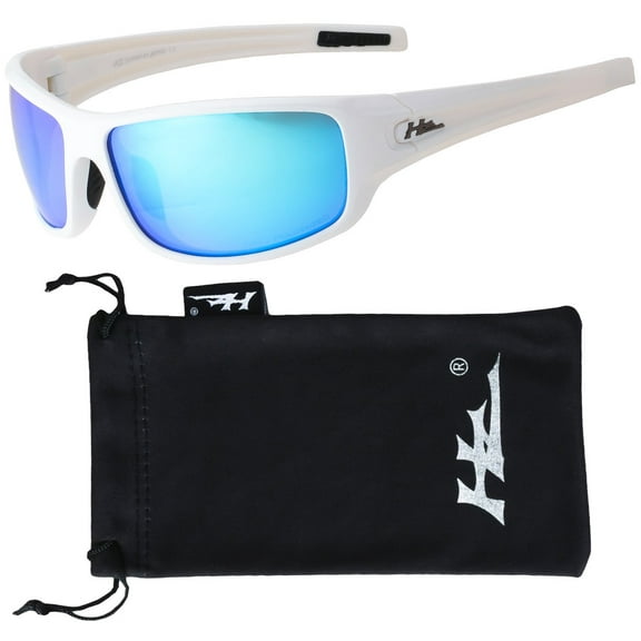 HZ Series Arkana - Premium Polarized Sunglasses by Hornz - Gloss White Frame - Blue Ice Mirror Lens