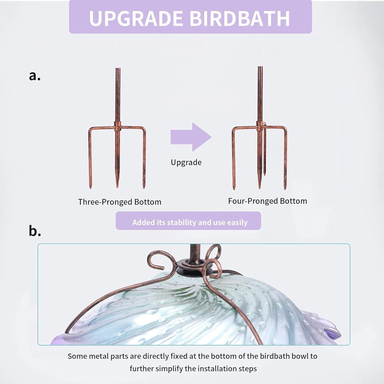 MUMTOP Waterproof Durable Outdoor Glass Bird Baths with Metal Stake Birdbaths