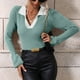 thumbnail image 4 of Pntutb Mujeres Casual Sólido Tejido Adelgazante Trompeta Manga Larga Manga Cuello V Suéteres tops Blusa Pntutb Pntutb-4705, 4 of 9