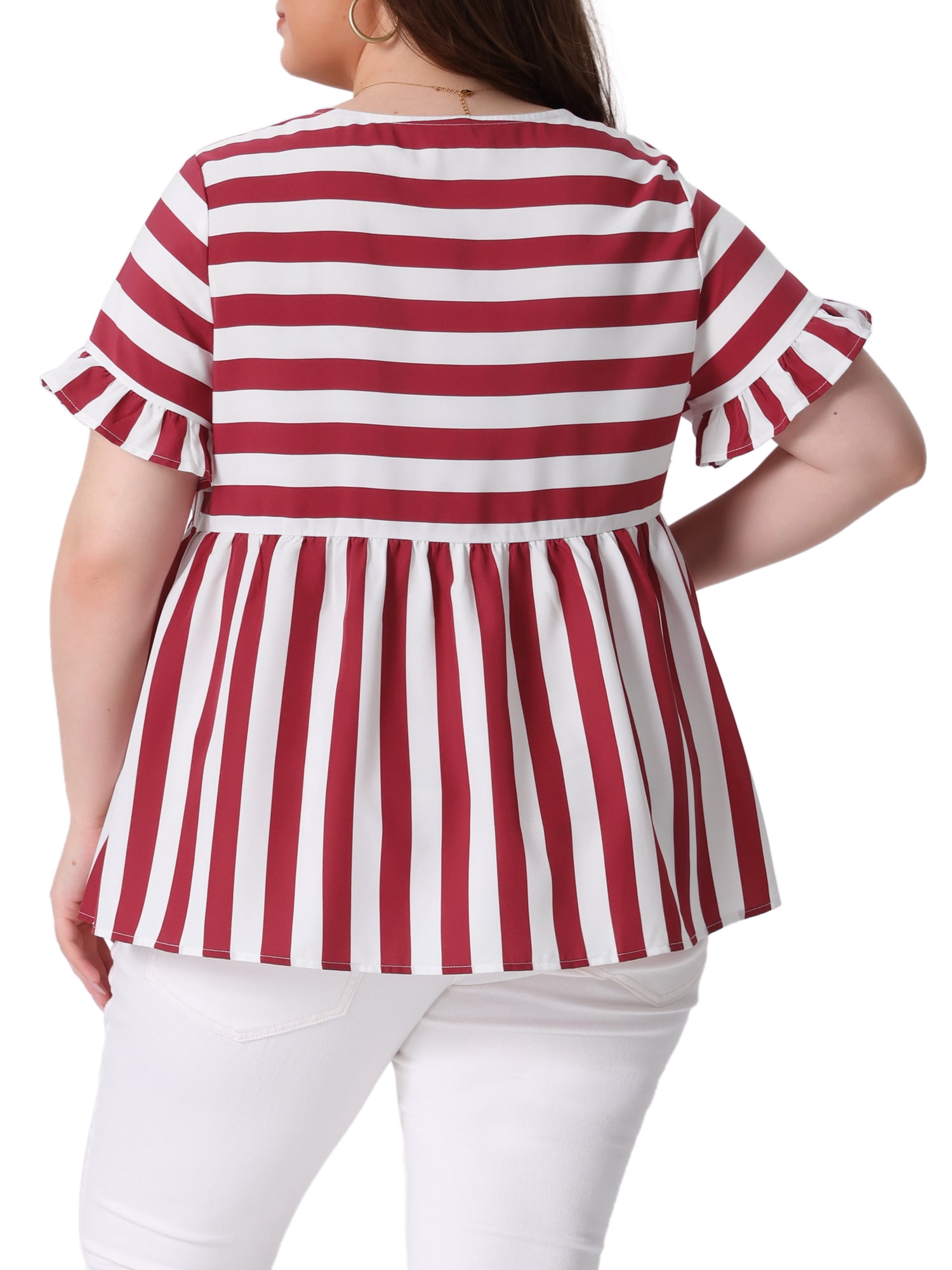 DARING DIVA Women's Plus Babydoll Ruffle Peplum Top 2X Red White
