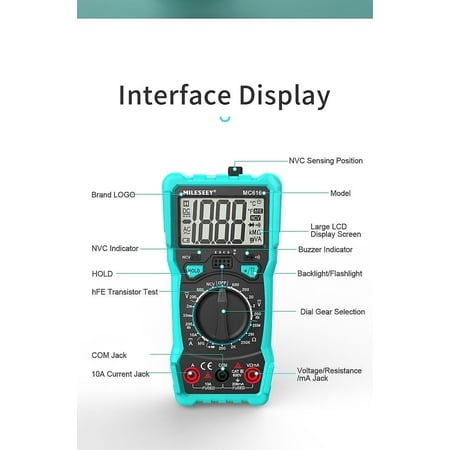 Ncv Digital Multimeter Auto Ranging Ac/dc Voltage Meter Flash Light ...