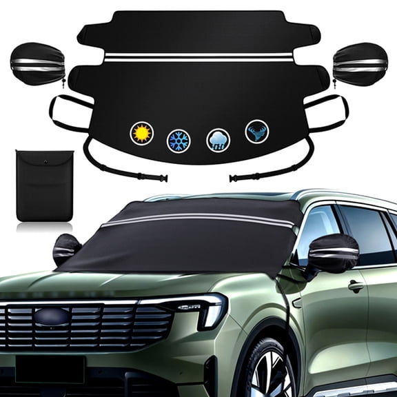 SHELTUSE Front Car Windshield Cover for Ice and Snow, Upgraded 600D Oxford Fabric Sun Shade Cover Car Snow Cover with Side Mirror Guard for Any Weather, Water, Heat & Sag-Proof, 57x45 inches, White