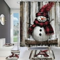 thumbnail image 4 of Christmas Shower Curtain Bathroom Set – 4PCS Santa Claus Themed Waterproof Set with Shower Curtain, Toilet Mat, U-Shaped Rug & Floor Mat – Holiday Bathroom Décor with Hooks, 4 of 5