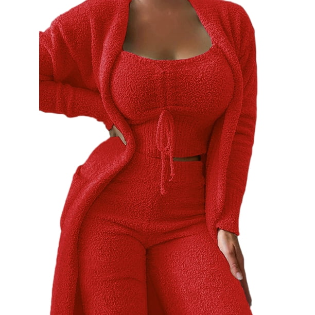 women's fuzzy 3 piece sweatsuit