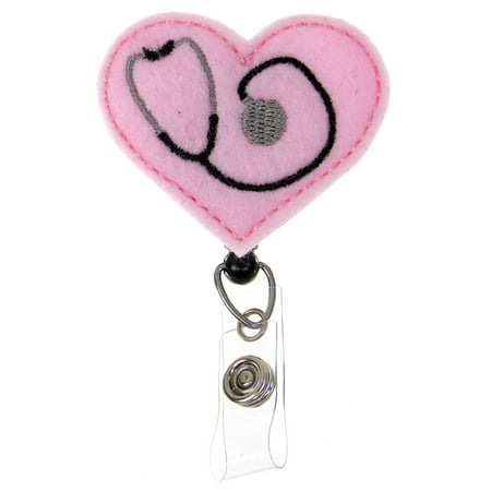 Badge Blooms ID Badge Reel - Felt Light Pink - Love Nursing Stethoscope