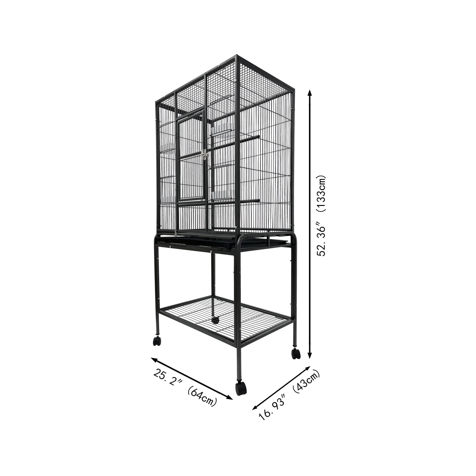 INTBUYING Parrot Cage Medium Bird Cage Breeding Cage with 4 Feeders Iron Black