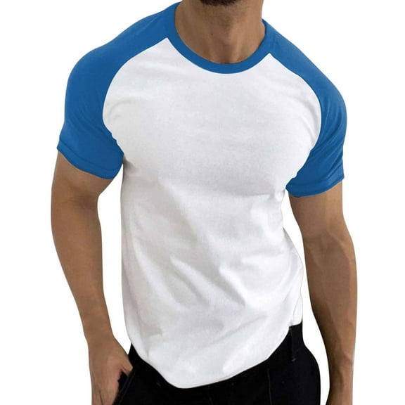 VNKIDY Mens Color Block Raglan Sleeve TShirts Short Sleeve Crewneck Curved Hem Casual Streetwear Tees For Daily Wear Blue XXXL
