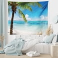 thumbnail image 5 of Ocean Tapestry, Exotic Beach Water and Palm Tree by the Shore Clear Sky Landscape Image, Fabric Wall Hanging Decor for Bedroom Living Room Dorm, 5 Sizes, Green Blue White, by Ambesonne, 5 of 9