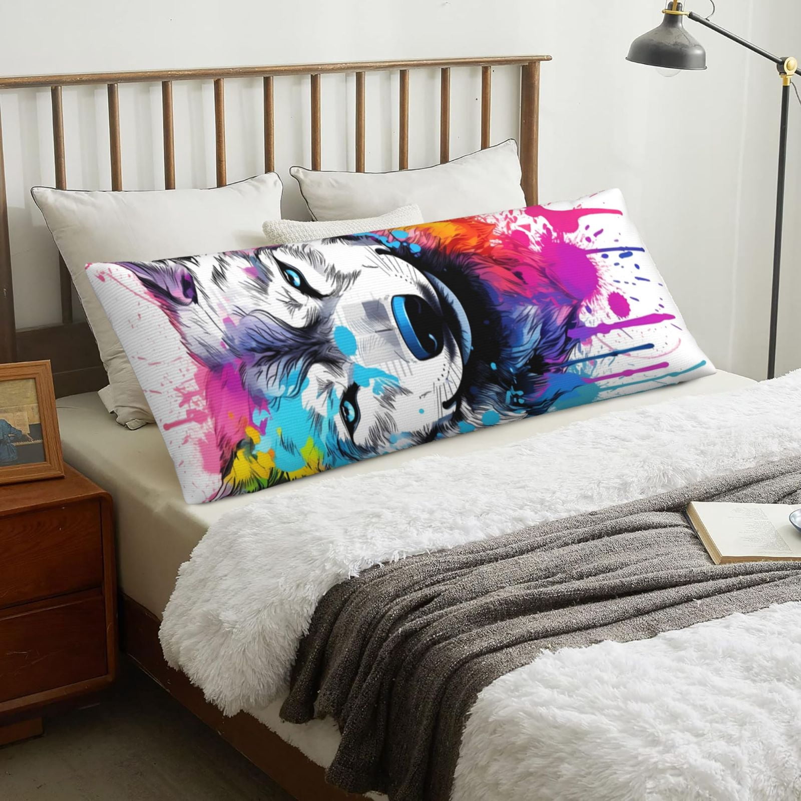 Naloa Cool Colorful Wolf Super Soft 20x60 Body Pillow Case,Long Side Hidden Zipper（PILLOWS ARE NOT INCLUDED）
