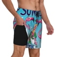 thumbnail image 2 of Gukieu Beach Flamingo Trio Print Men's Double Layer Sports Swim Trunks, Quick Dry Adjustable Waist Swim Shorts Swimwear-Large, 2 of 6