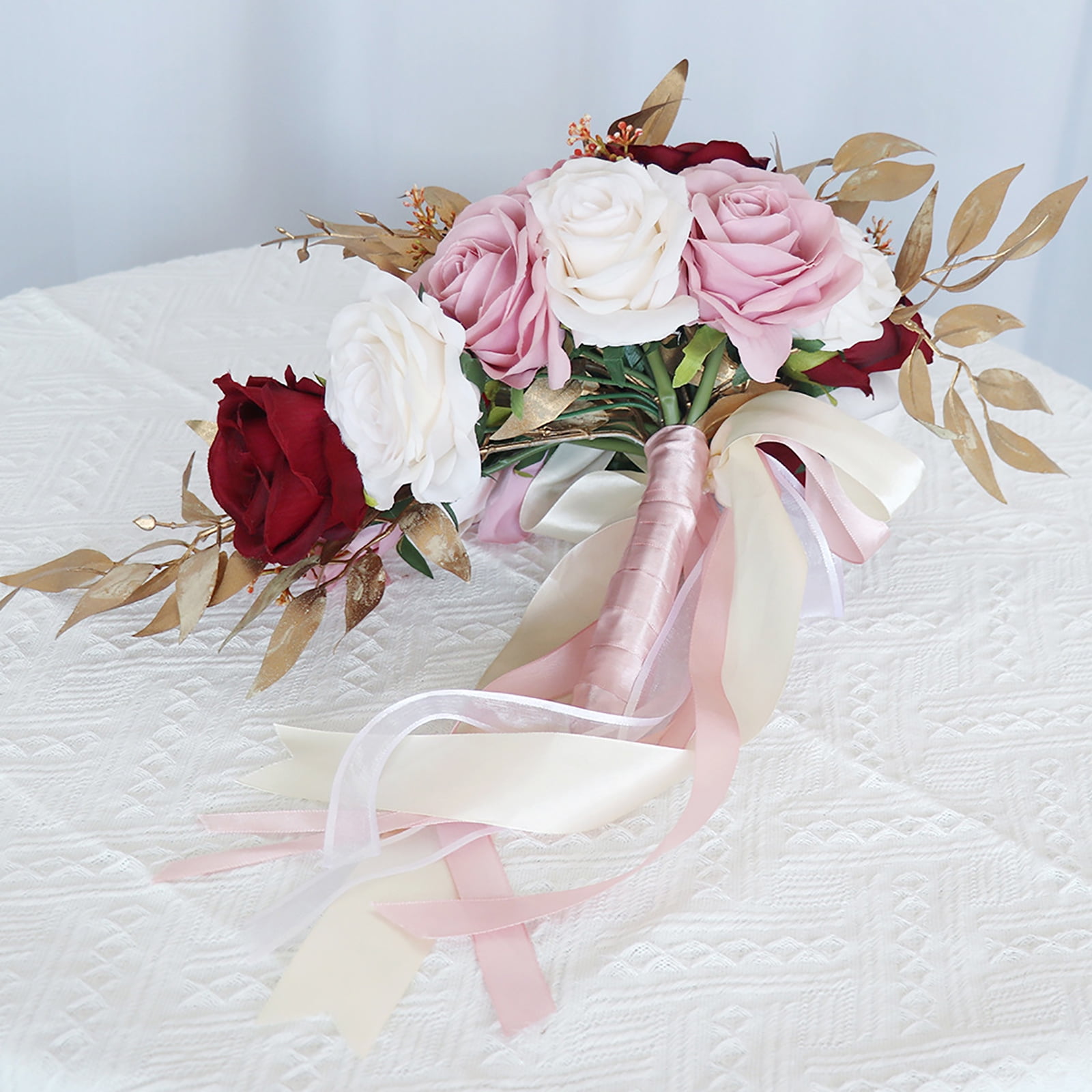 Sardfxul Wedding Cascading Bride Bouquet Waterfall Artificial Holding Flower with Ribbon