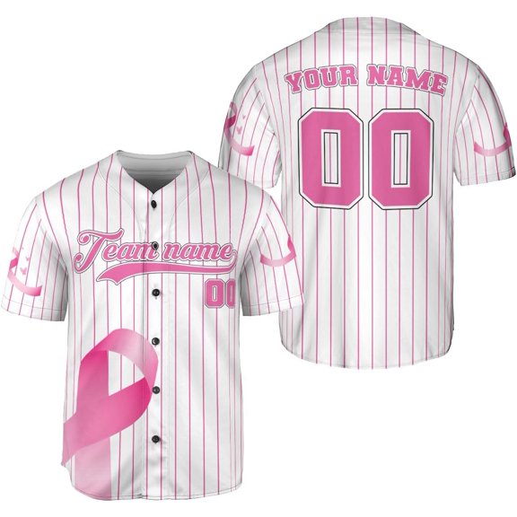 Custom Breast Cancer Jersey, Pink Ribbon Baseball Jersey, Breast Cancer Awareness Tshirt for Women Survivor Pink Ribbon Gifts (S)
