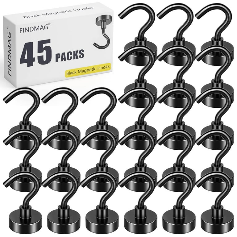 45 Pack Black Magnetic Hooks Neodymium Magnet Hooks for Hanging