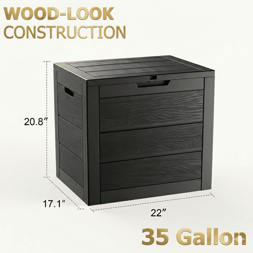 Keter, Outdoor Storage Box, 30 Gallon, Resin with Walnut Finish