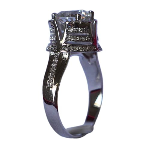 HeartsAndYou 3ct Round Cut Moissanite Engagement Ring for Women 18k White Gold over Silver Unique Design