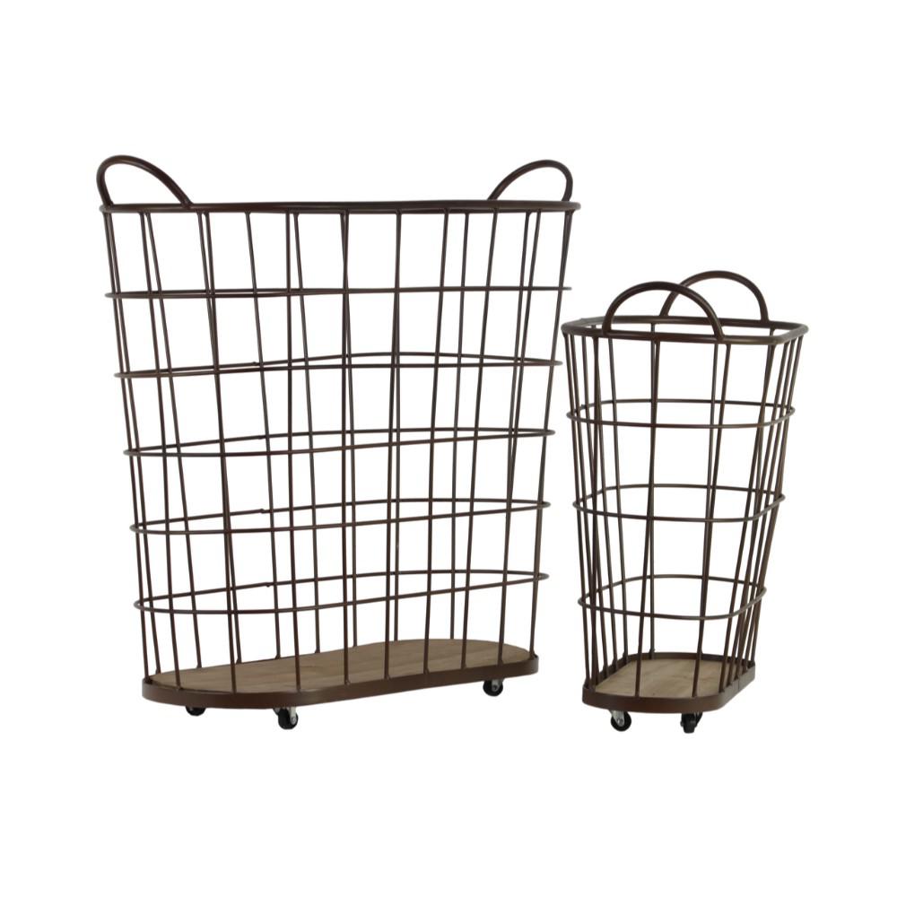 Wire Mesh Designed Metal Basket With 4 Casters, Set Of 2, Coated Black