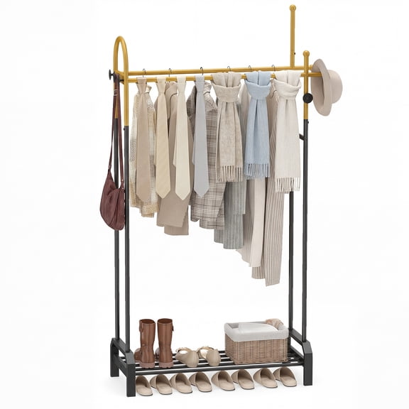 Gymax Double Rods Garment Rack for Hanging Clothes Freestanding Clothing Rack