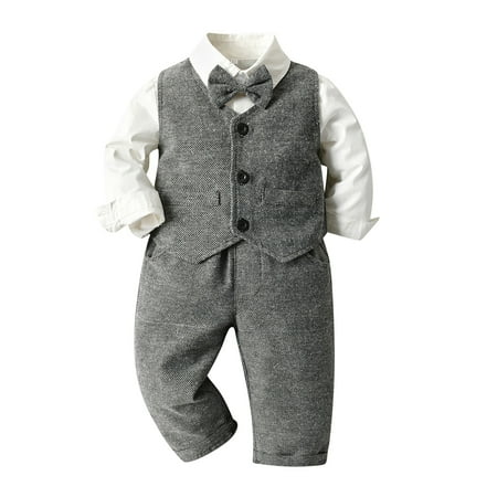

BIZIZA Baby Boy Outfit Winter 2-Piece Shirts Cute Bow Tie Long Sleeve Pants for Kids Gray 80