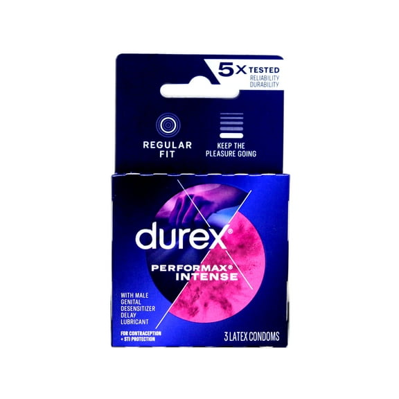 Durex Performax Intense Lubricated Ribbed Dotted Premium Condoms, 3 count