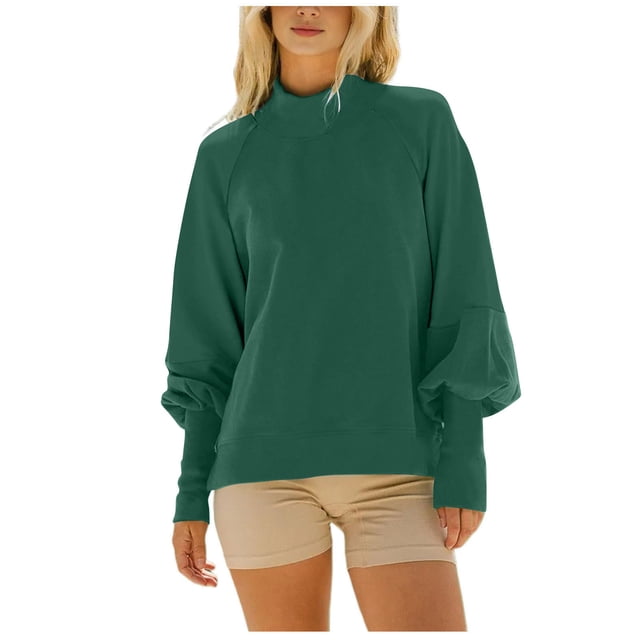 FAIWAD Womens Casual Mock Neck Sweatshirt Puff Long Sleeve Patchwork Solid Color Pullover Loose Workout Tops