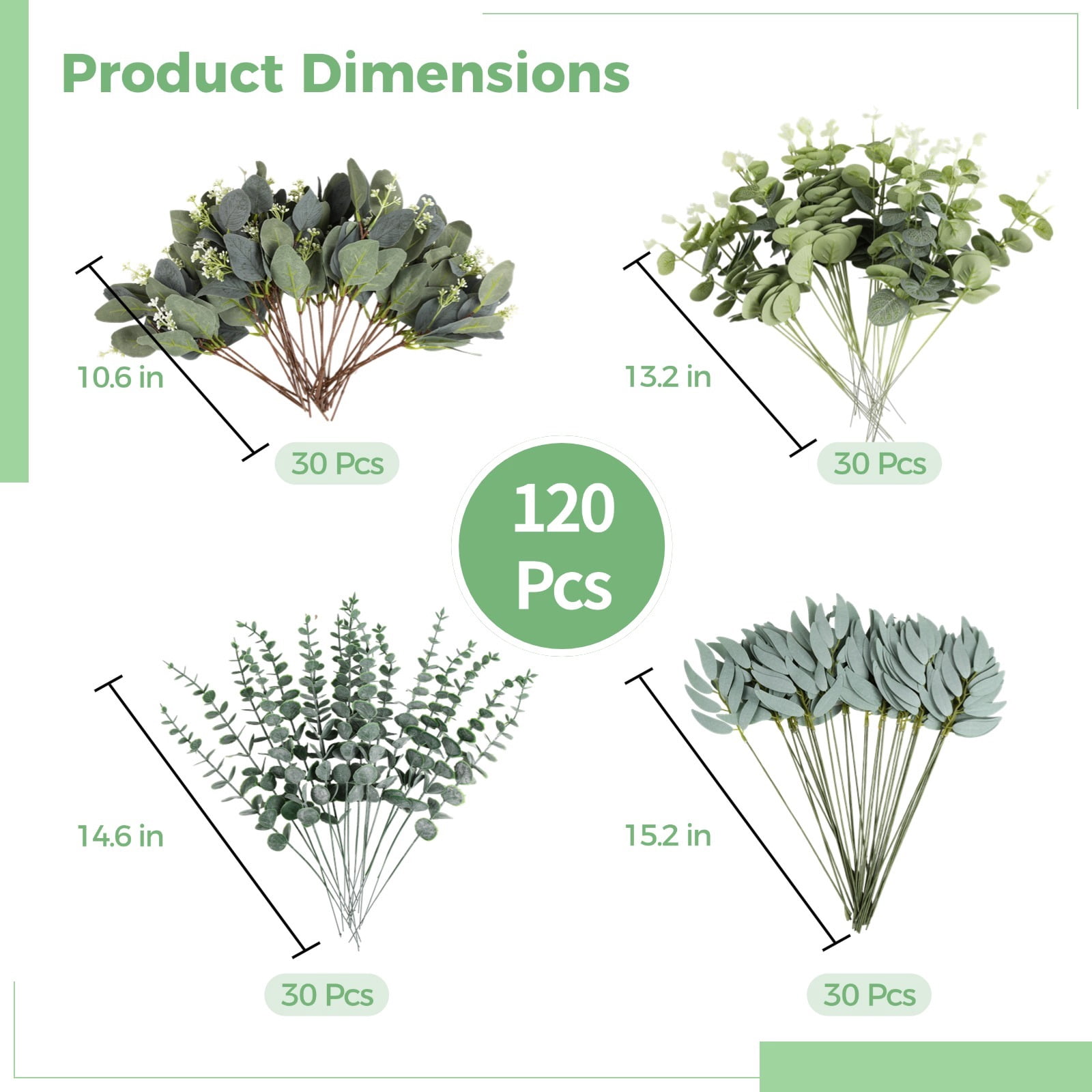 120PCS Eucalyptus Leaves Stems, 4 Kinds Mixed Artificial Greenery Stems, Fake Plants, Faux Greenery Branches, Eucalyptus Leaves Picks for DIY Bouquets, Floral Arrangement, Centerpiece