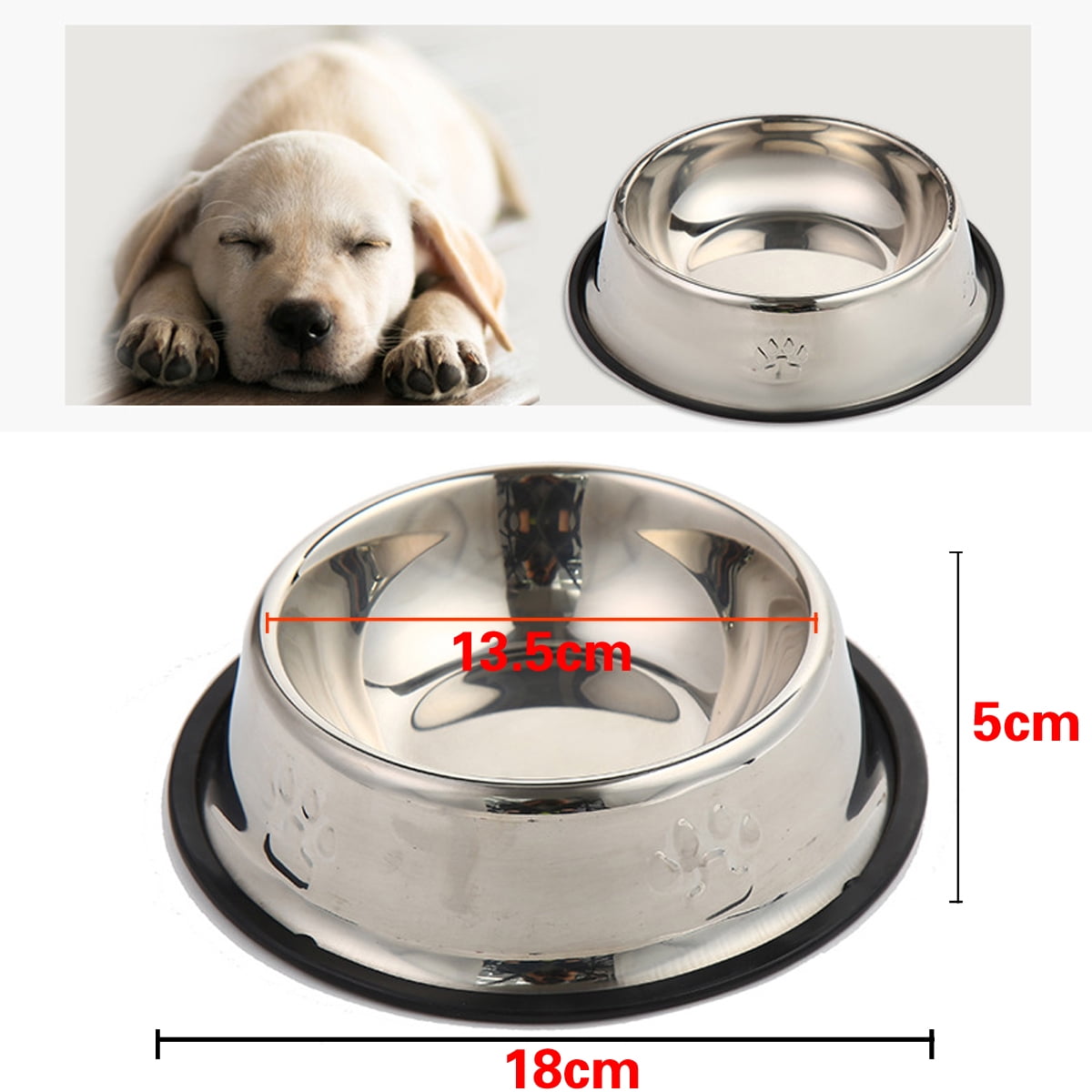 Stainless Steel Dog Bowl with Rubber Base for Food and Water, Pet Food Container, Perfect Dog Bowls Choice for Small/Medium/Large Dogs or Cats (2 Pack,18 cm)
