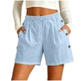 thumbnail image 2 of Pxxlle Cotton Shorts for Women with Pockets Lightweight Elastic Waisted Shorts Casual Summer Beach Vacation Clothes Light Blue M, 2 of 7
