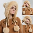 thumbnail image 4 of D-GROEE Women Winter Wool Cover Ears Hat Ear Flaps Thicken Ski Snow Hats Knit Plush Lined Hat with 3 Pom Pom, 4 of 6