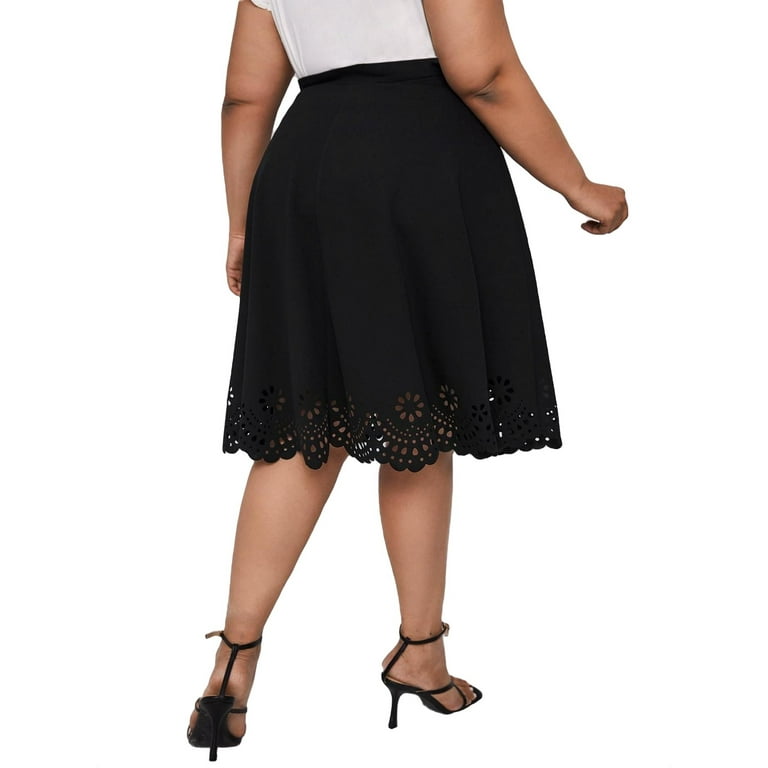 Plus size black flare skirt top