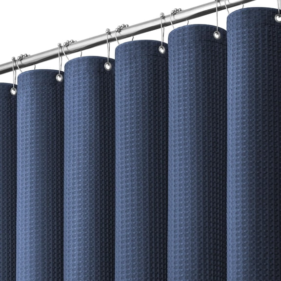 72"x72" Navy Blue Shower Curtain, Waffle Textured Thick Fabric Shower Curtains for Bathroom, Polyester Cloth Bath Curtain with 12 Plastic Hooks