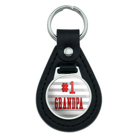 Italian Leather Keychain - #1 Grandpa Number One Grandfather Black Leather Keychain