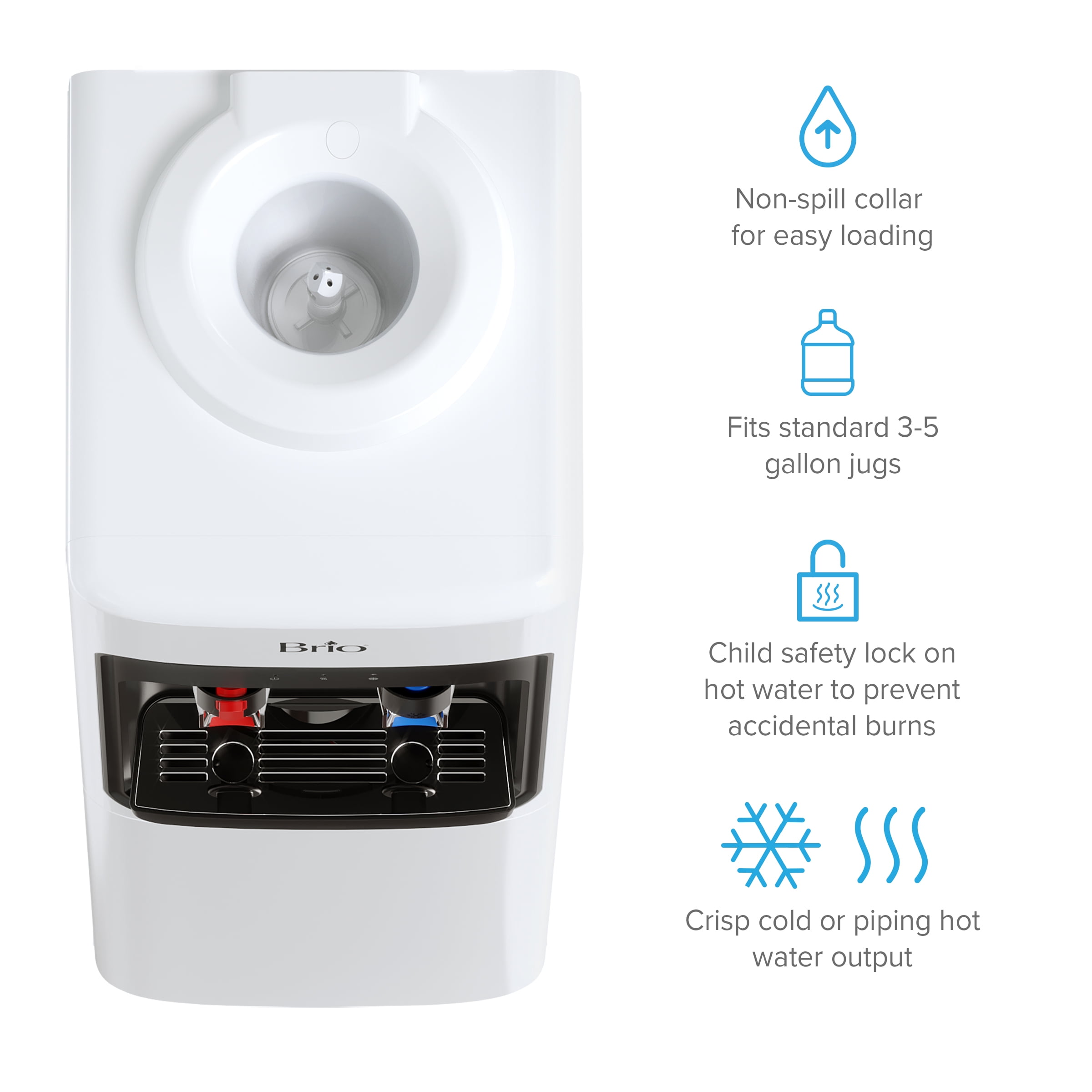 Brio 300 Series Slimline Top Load Hot and Cold Water Dispenser, 5 Gallon, White
