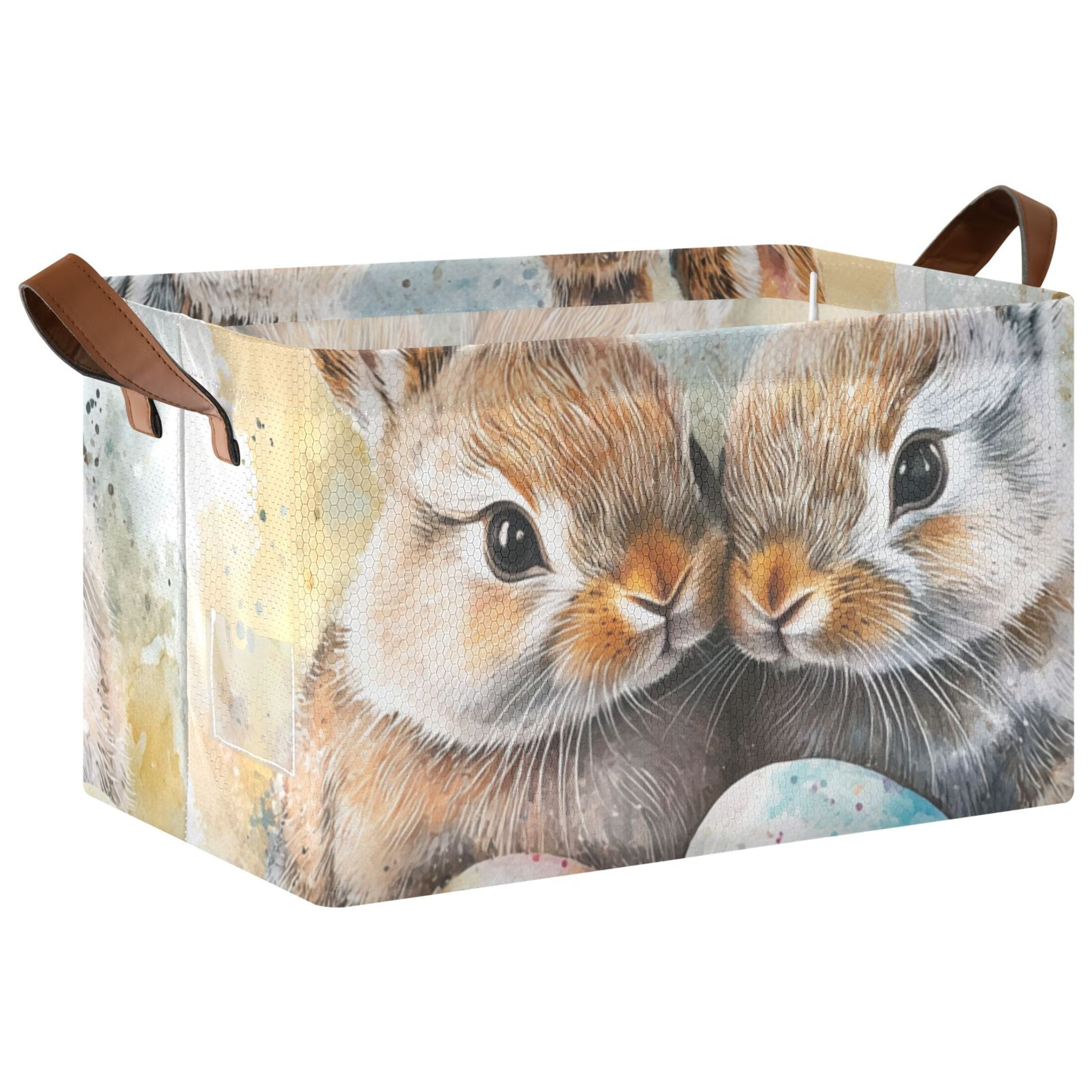 Bunnies Easter Eggs Foldable Storage Large Fabric Storage Baskets Organizer Storage Bins with Handles for Shelves