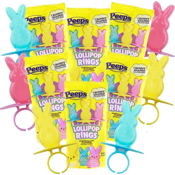 Peeps Bunny Lollipop Rings, Individually Wrapped, Easter Basket Stuffers, Pack of 6