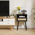 thumbnail image 5 of Rattan Nightstand, Boho Side Table with Drawer Open Shelf, Wood Accent Bedside Table, End Table with Legs for Bedroom, Living Room and Small Spaces, Black, 5 of 8