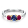 thumbnail image 3 of Gem Stone King 925 Silver and 10K Yellow Gold Blue Created Sapphire and Red Created Ruby Engagement Ring for Women | 1.10 Cttw | Round 5MM | Gemstone September Birthstone | Size 8, 3 of 6